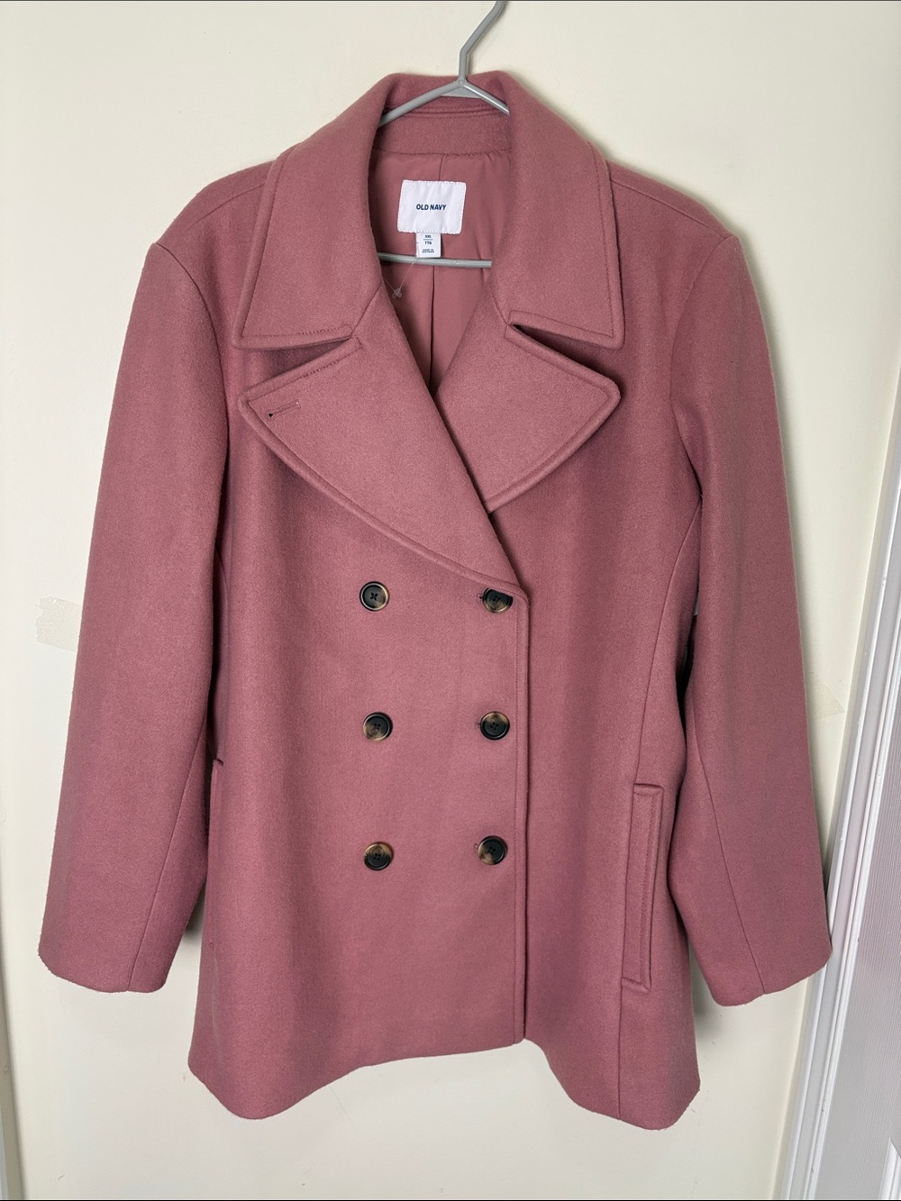 Old Navy Dusty Brushed Rose Pink Double-Breasted Peacoat